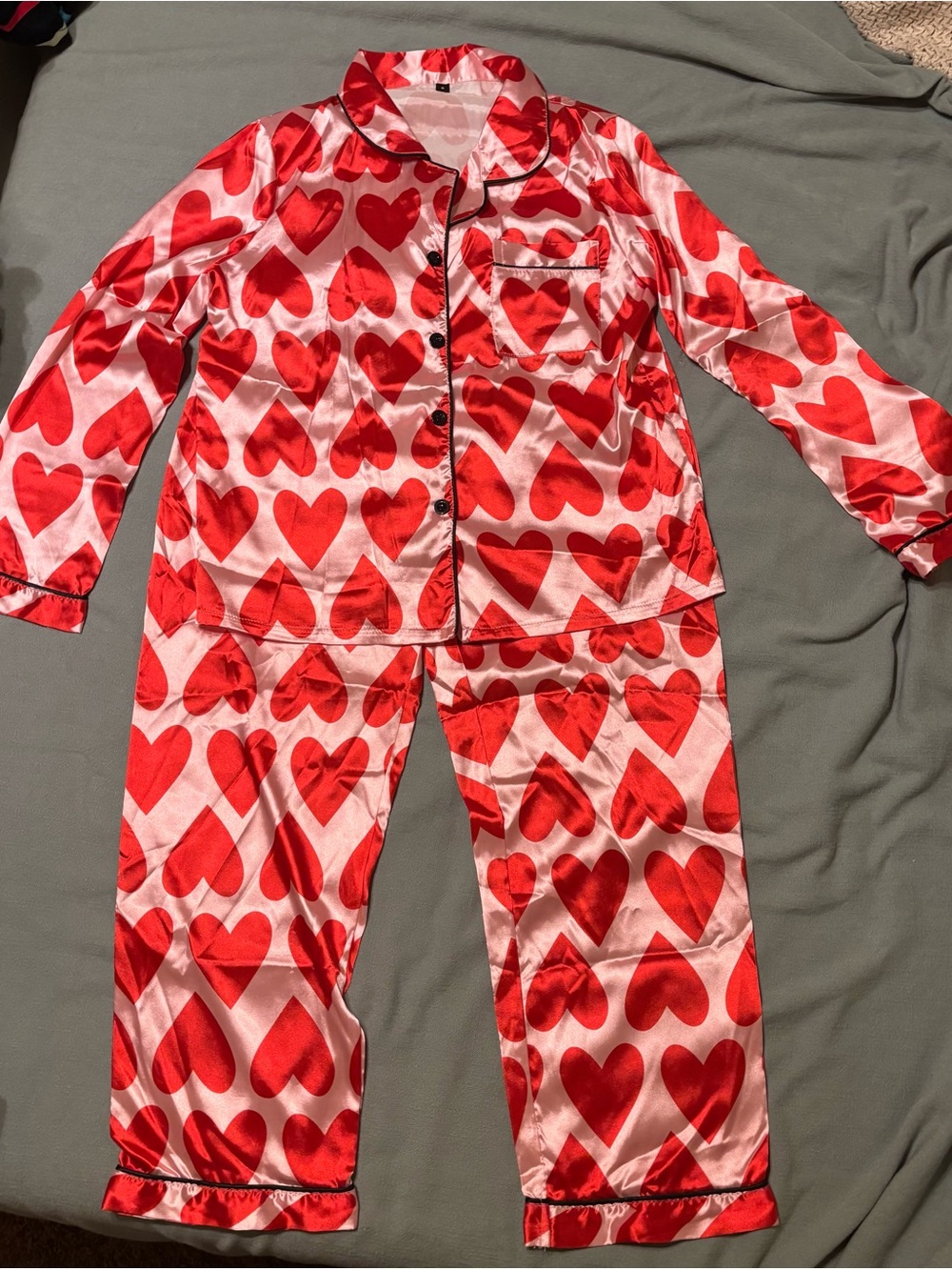 Amazon Pink and Red Heart Satin Pajama Set
